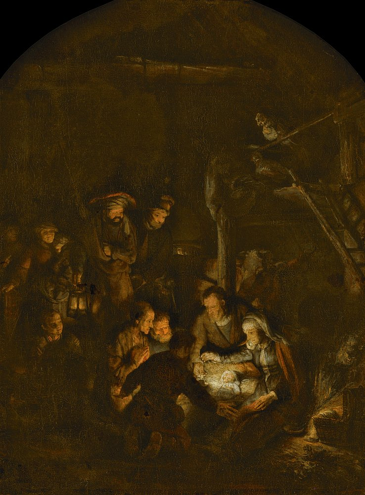 Reprodução da tela "A adoração dos pastores" (Rembrandt, 1646)